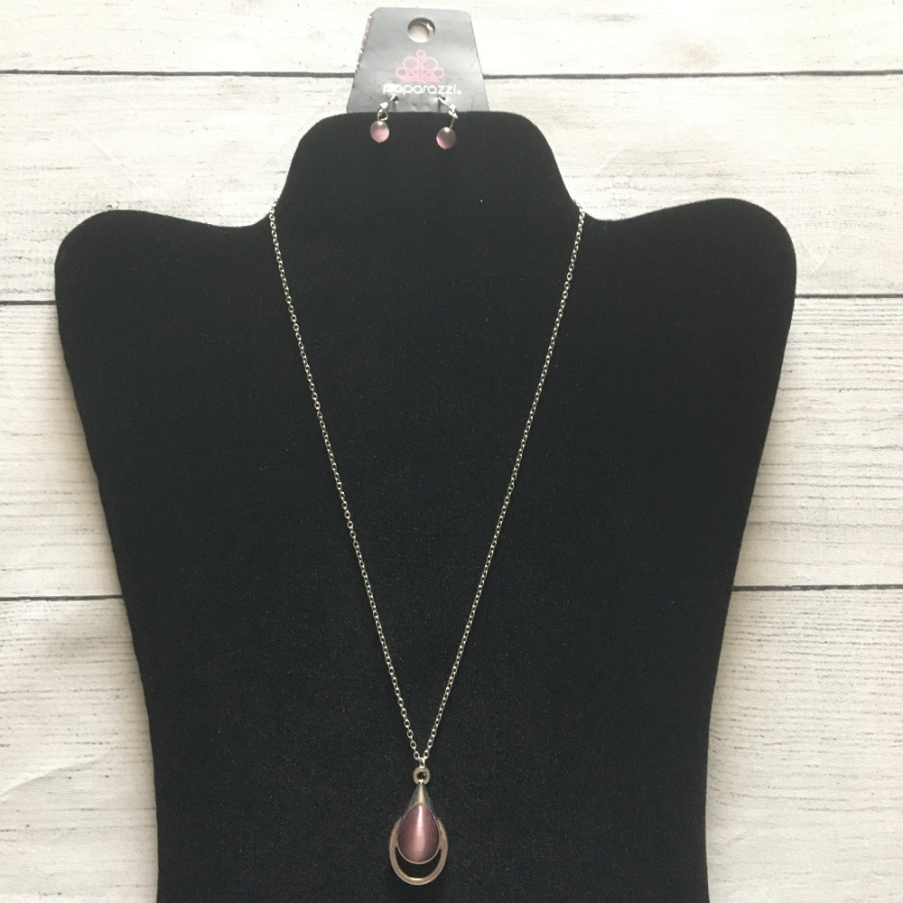 Cute Purple and Silver Necklace and Earring Set